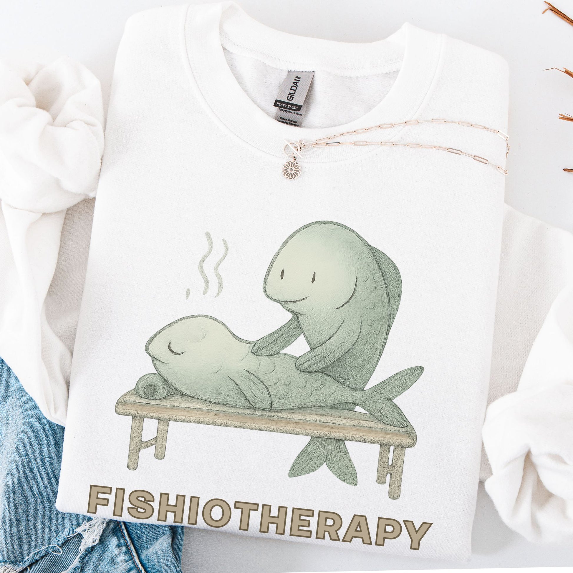 T-shirt with fishiotherapy design on a white background
