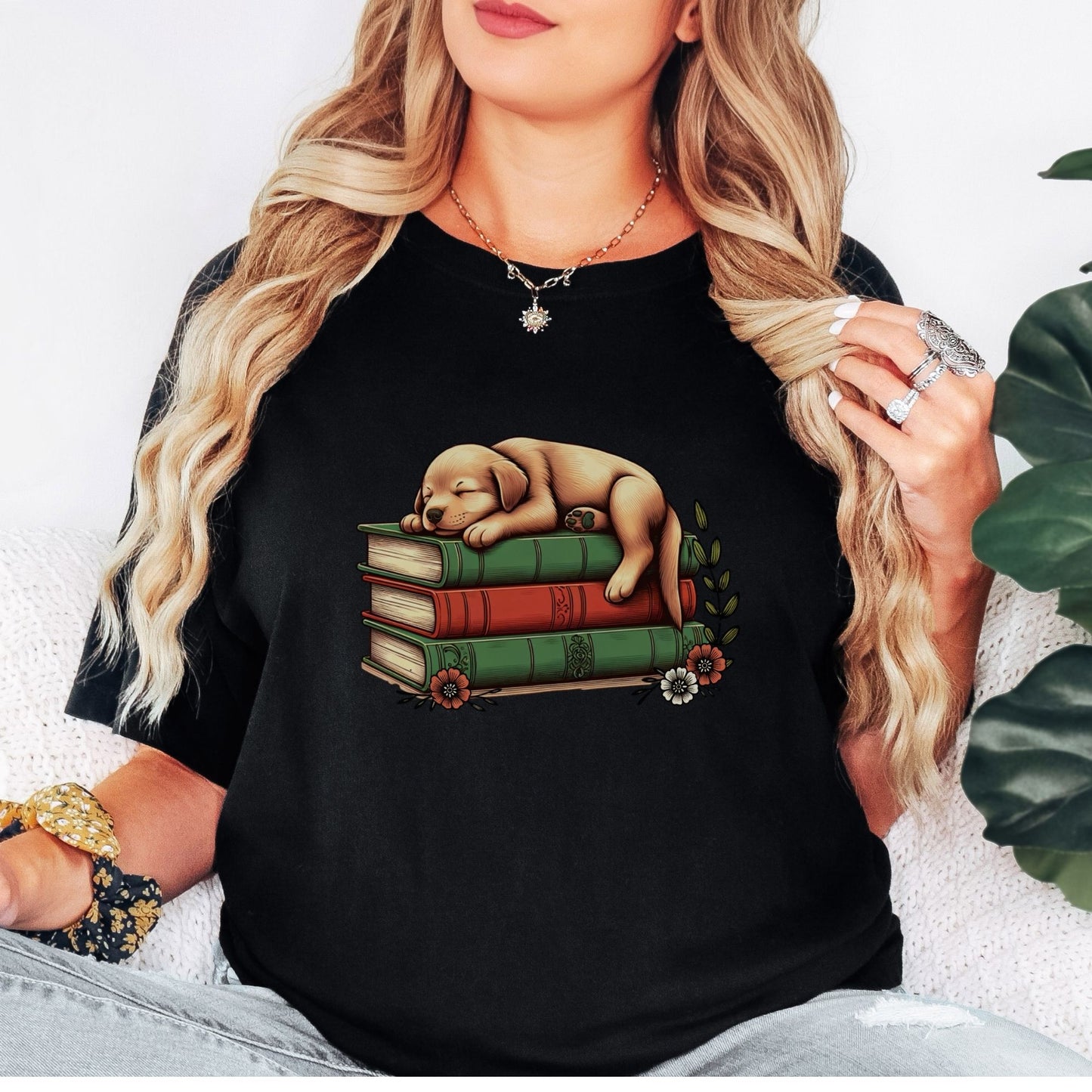 Sleeping Puppy on Books - Book Lovers - BO010