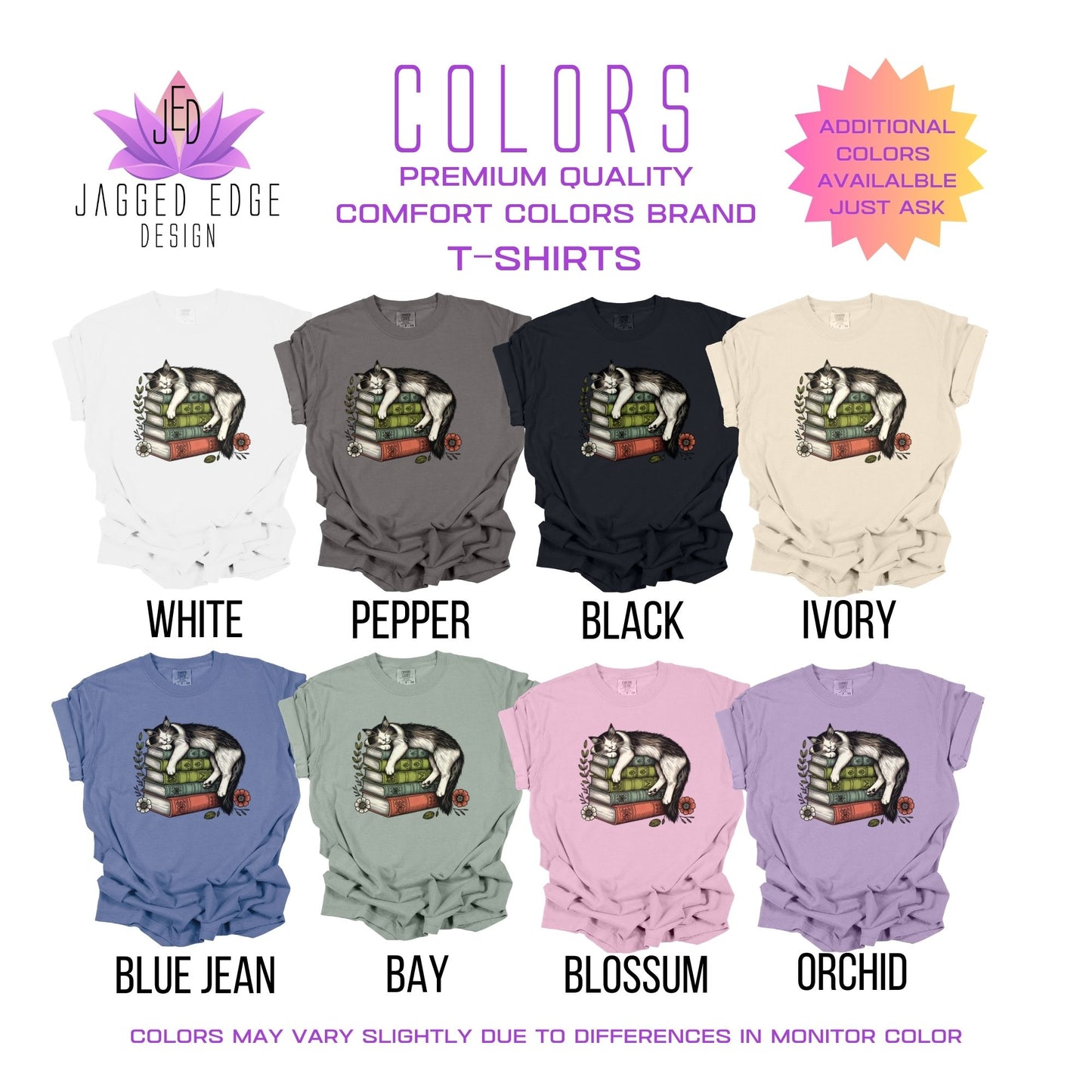 Sleeping Cat on Books - Book Lover's T-Shirt BO009