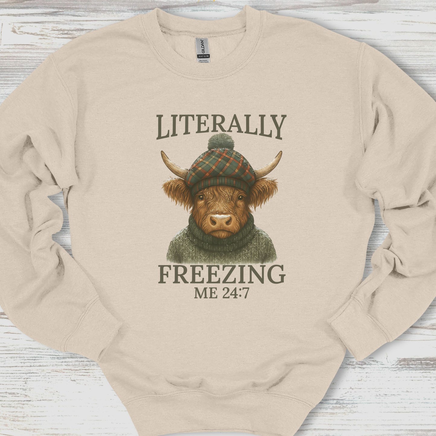 Literally Freezing Sweatshirt Highland Cow