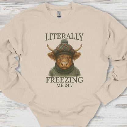 Literally Freezing Sweatshirt Highland Cow