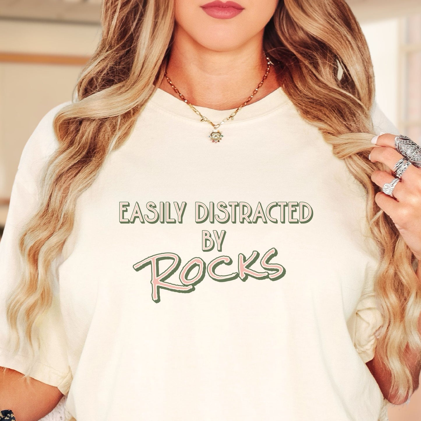 Funny Science Teacher T-Shirt,  Distracted by Rocks, ST006