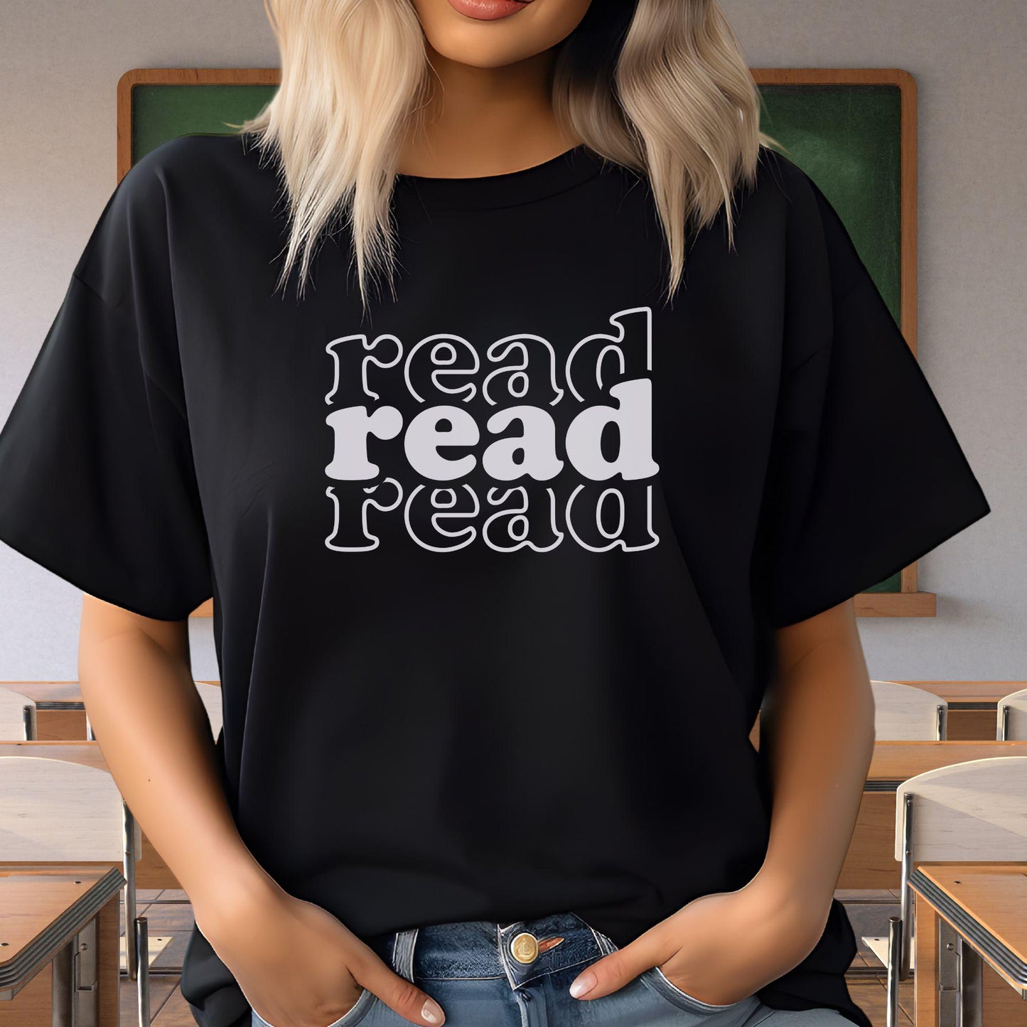 English and Grammar Teacher T-Shirt, Read Black, White Stacked, TE017