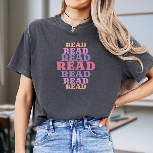 English and Grammar Teacher T-Shirt, Read Colorful Stacked  TE019