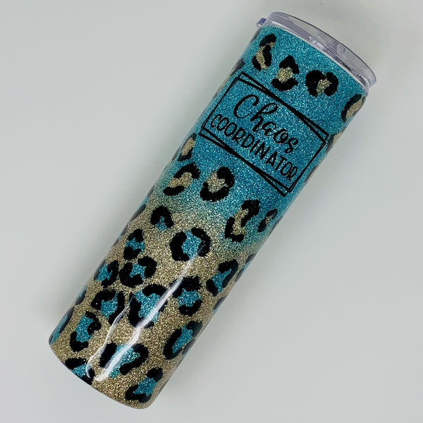 Tumbler - Teal and Gold Ombre Leopard