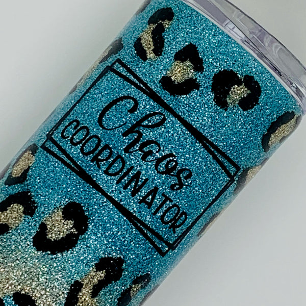 Tumbler - Teal and Gold Ombre Leopard