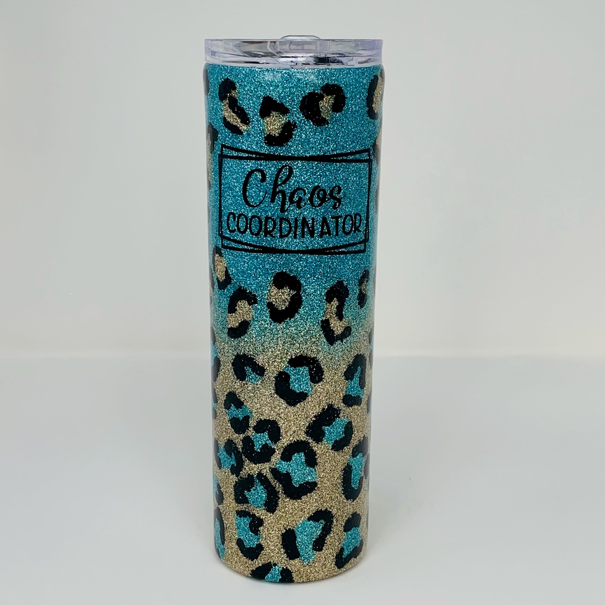 Leopard Print Ombre 20 oz skinny tumbler, ombre leopard glitter