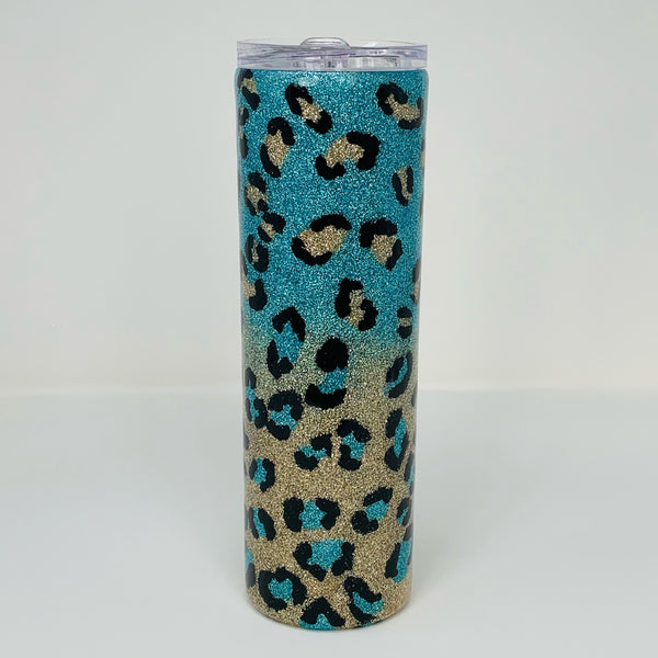 Tumbler - Teal and Gold Ombre Leopard