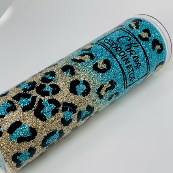 Tumbler - Teal and Gold Ombre Leopard